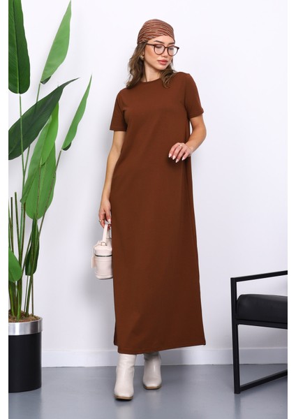 Kahverengi Kısa Kol Tesettür İçlik Elbise fırsatları
