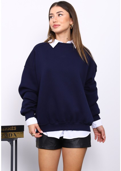 Lacivert Bisiklert Yaka Üç İplik Sweat