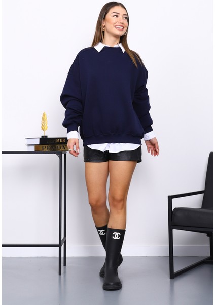 Lacivert Bisiklert Yaka Üç İplik Sweat fiyatları