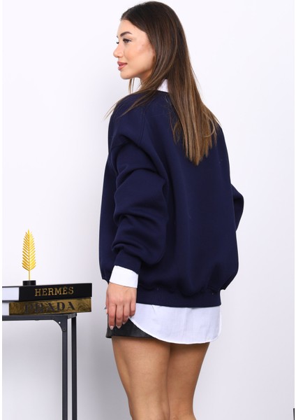 Lacivert Bisiklert Yaka Üç İplik Sweat modelleri