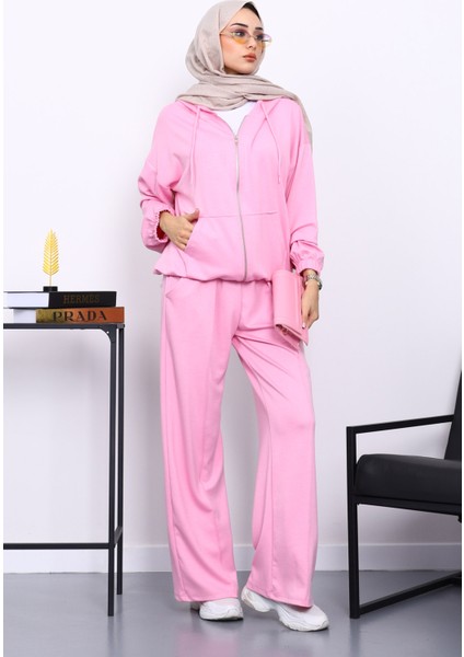 Pembe Kapşonlu Fermuarlı Kanguru Cepli Modal Takım fiyatları