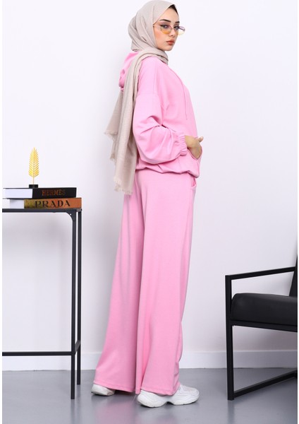 Pembe Kapşonlu Fermuarlı Kanguru Cepli Modal Takım fırsatları