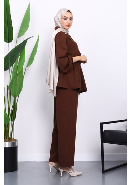 Kahverengi Double Krep Tunik Pantolonlu Takım fırsatları