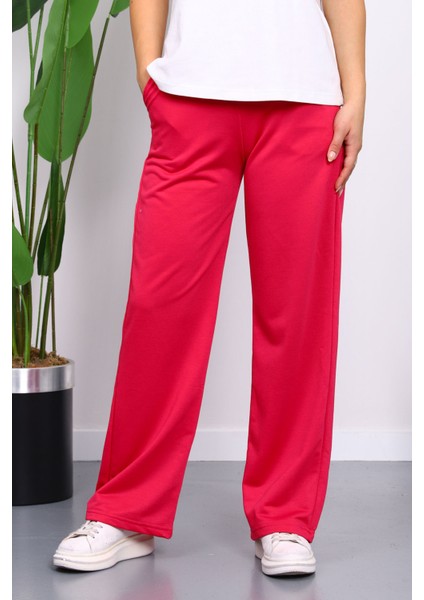 Fuşya Bel Lastikli İki İplik Palazzo Eşofman Alt