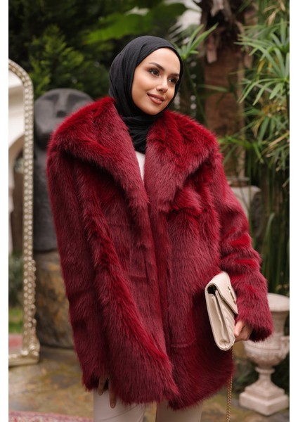 Bordo Kemerli Astarlı Kürk Kaban modelleri