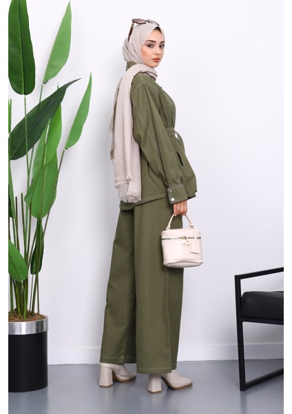 Haki Çıtçıtlı Ceket Pantolonlu Gabardin Takım modelleri