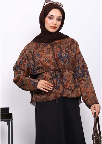 Kahverengi Etnik Desenli Cepli Ceket modelleri
