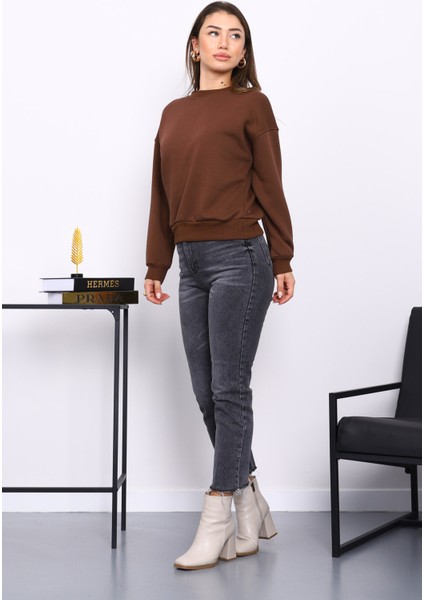 Kahverengi Bisiklet Yaka Üç İplik Sweat fiyatları