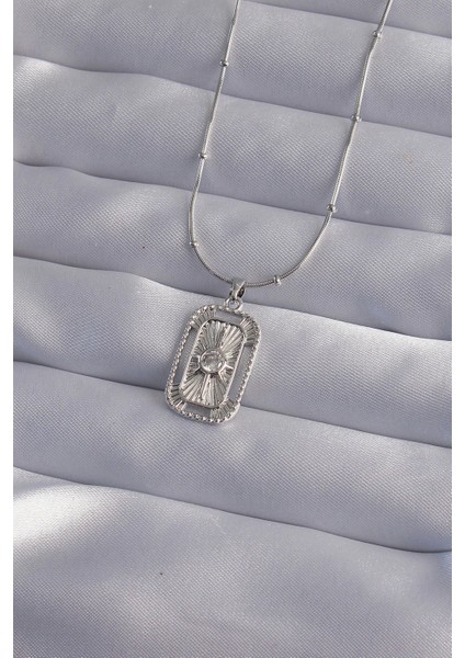 Bfs 316L Çelik Zincir Gümüş Renk Zirkon Taşlı Tarot Kolye