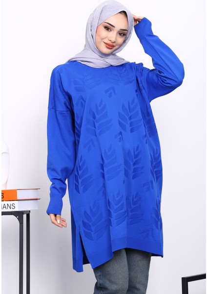 Saks Mavi Soğuk İplik Merserize Triko Tunik