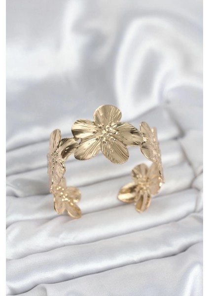 Çiçek Model Pirinç Levha Kadın Bileklik