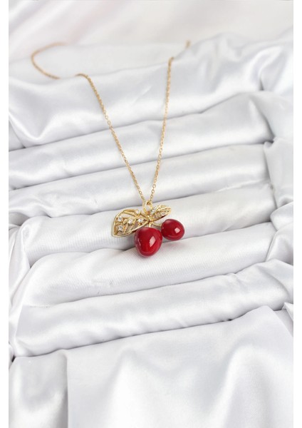 316L Çelik Zincir Yapraklı Kiraz Model Gold Renk Kadın Kolye fiyatları