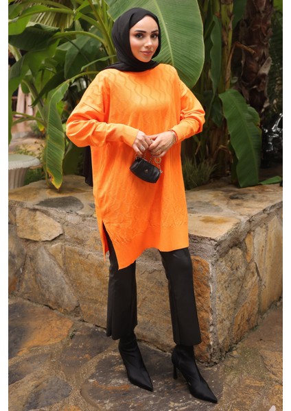 Oranj Bisiklet Yaka Soğuk İplik Triko Tunik
