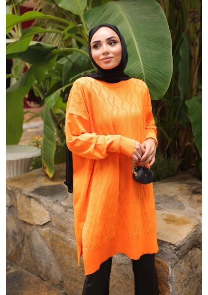 Oranj Bisiklet Yaka Soğuk İplik Triko Tunik modelleri