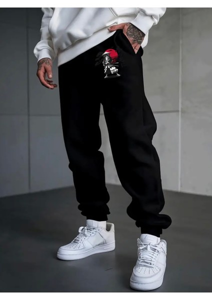 Büyük Beden Özel Tasarım Tokyo Baskılı %100 Pamuk Kışlık Japon Stil Erkek Eşofman Altı