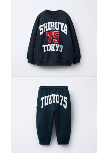 Tokyo Baskılı Lacviert 3 Iplik Erkek Çocuk Alt Üst Takım Süper Kalite Kumaş fiyatları