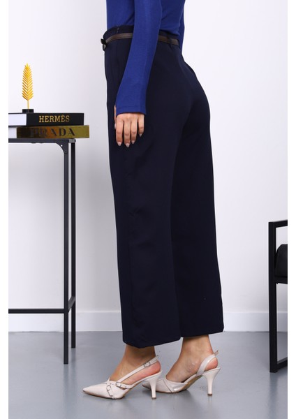 Lacivert Kemerli Yan Fermuarlı Pantolon fırsatları