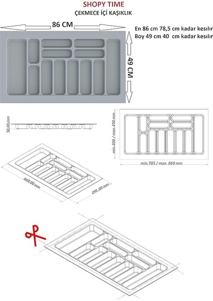 Çekmece Içi Kaşıklık Kepçelik Düzenleyici 86X49 cm (78,5X40 cm Kadar Kesilebilir) fiyatları