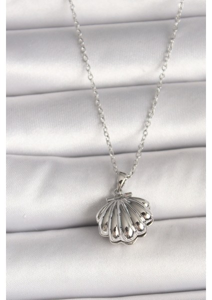 Bfs 316L Çelik Gümüş Renk Zincir Açılır Incili Midye Model Kadın Kolye