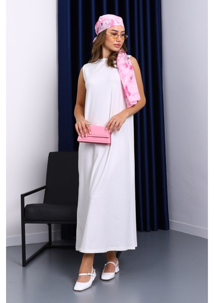 Ekru Sıfır Kol Penye Tesettür İçlik Elbise fiyatları