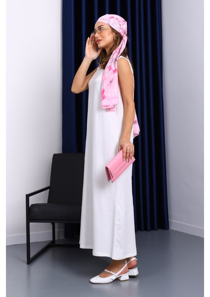 Ekru Sıfır Kol Penye Tesettür İçlik Elbise modelleri