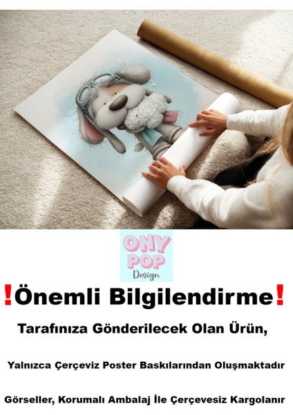 Sevimli Hayvanlar Temalı Isimli 3'lü Çocuk Odası Dekoratif Poster Seti - Çerçevesiz