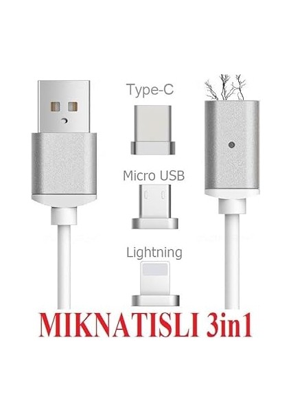1049 1 Metre Lightning Micro USB Type C Mıknatıslı Tüm Telefonlar Uyumlu Şarj Kablosu (Kablo Bozulmasından Sıkıldınız Mı Manyetik Şarj Tak Çıkar Olmadığı Için Kablo Ömrü Uzun Olacak) fırsatları
