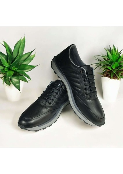 SY-304 Erkek Hakiki Deri Ortopedik Lastikli Kaymaz Casual Ayakkabı