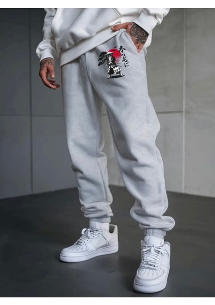 Büyük Beden Özel Tasarım Tokyo Baskılı %100 Pamuk Kışlık Japon Stil Erkek Eşofman Altı