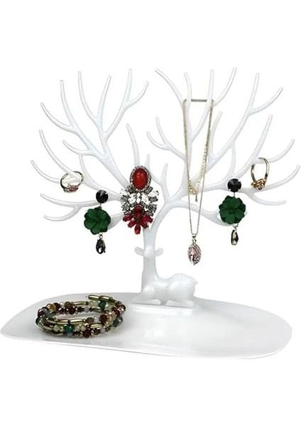 Geyik Tasarımlı Takı Standı, Yüzük, Küpe, Kolye Askılığı, Şık Mücevher Organizer, Estetik ve Dayanıklı Tasarım (Beyaz) fiyatları