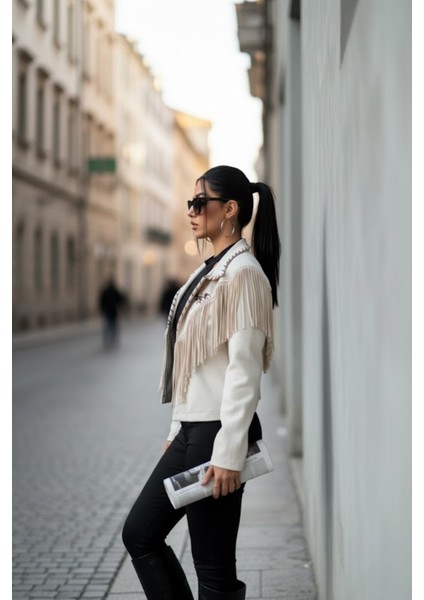 Kadın Western Süet Püsküllü Haki Ceket modelleri