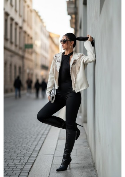 Kadın Western Süet Püsküllü Haki Ceket fiyatları