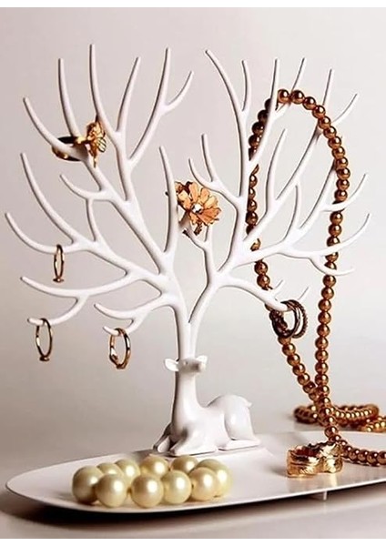 Geyik Tasarımlı Takı Standı, Yüzük, Küpe, Kolye Askılığı, Şık Mücevher Organizer, Estetik ve Dayanıklı Tasarım (Beyaz) fırsatları