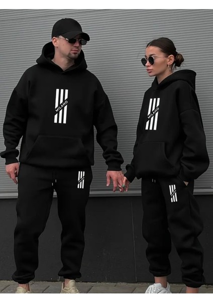 Büyük Beden Özel Tasarım Kapüşonlu Milano Baskılı Kışlık Sevgili Kombini Eşofman Takımı fiyatları