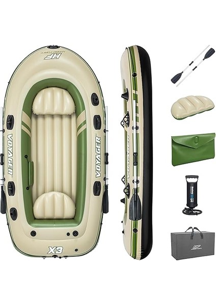 Hydro-Force Voyager X3 Şişme Sal Seti, Şişme Bot, El Pompası, Kürekler, Koltuklar, Araç Gereç Torbası, Taşıma Çantası, Üç Kişilik, Balıkçılık Için Ideal modelleri