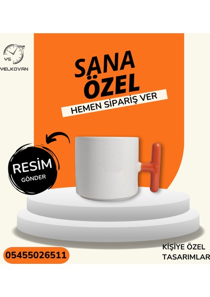 Kişiselleştirilebilir Renkli Kulplu Enerjik Tasarım Porselen Bardak | Yelkovanstudio