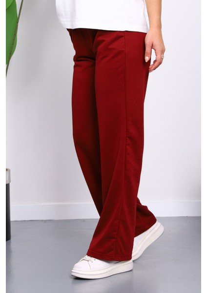 Bordo Bel Lastikli İki İplik Palazzo Eşofman Alt modelleri