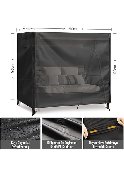 Bahçe Salıncak Koruma Örtüsü Üç Kişilik Tenteli Hamak Bahçe Salıncağı Koruma Kılıfı Su Geçirmez Branda Dayanıklı 210X125X170CM Siyah fiyatları