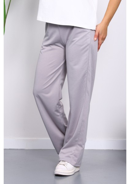 Gri Bel Lastikli İki İplik Palazzo Eşofman Alt