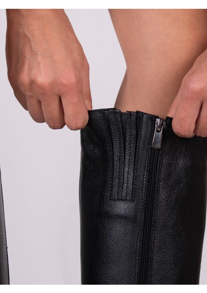 Como Siyah Hakiki Deri Kadın Çizme