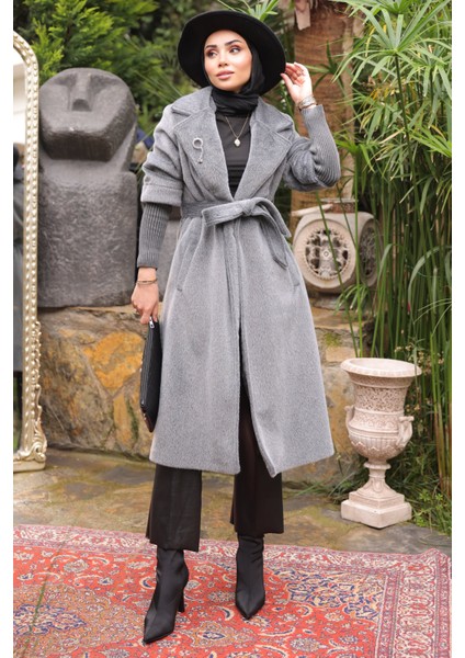 Füme Kolları Örgü Detaylı Angora Kaban