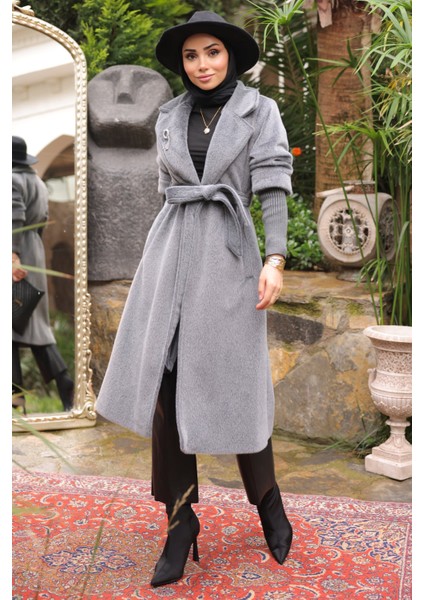 Füme Kolları Örgü Detaylı Angora Kaban modelleri