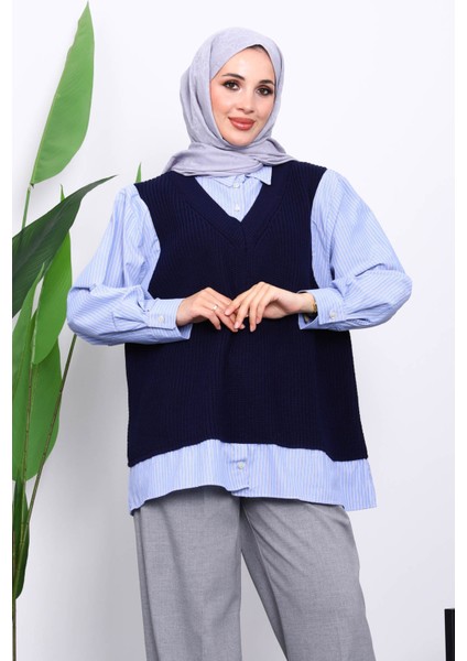 Lacivert Triko Garnili Gömlek modelleri