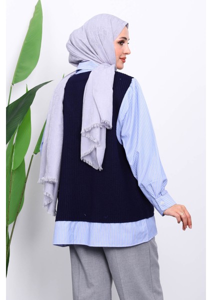 Lacivert Triko Garnili Gömlek fırsatları