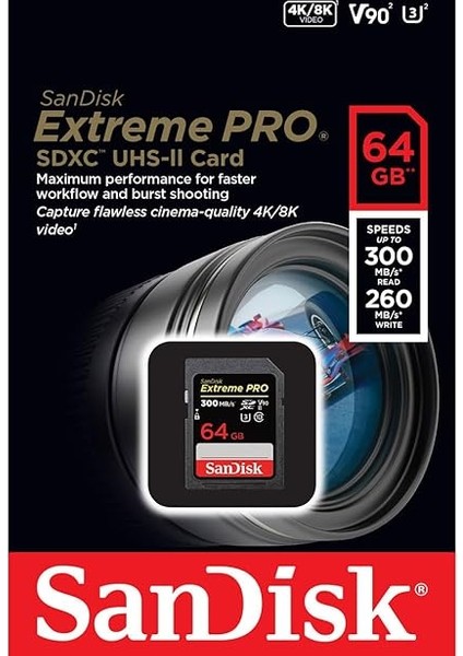 Extreme Pro Sdhc Uhs-Iı Hafıza Kartı V90 64 GB (300 Mb/s, 8k, 4K ve Full-Hd Video Kaydı, Rescuepro Deluxe, Darbeye Dayanıklı, Isıya Dayanıklı, Su Geçirmez ve Röntgen Korumalı) indirimleri