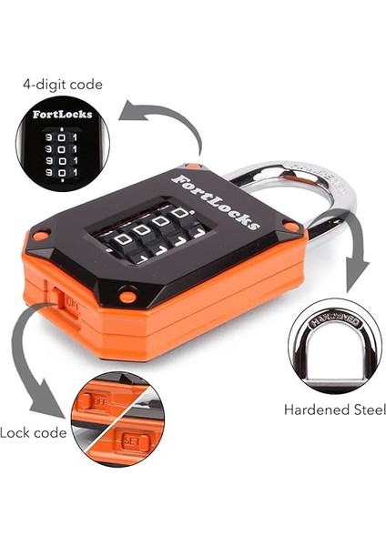 Fitness Stüdyosu Vb. Için Şifreli Kilit. 4 Haneli, Sağlam, Hava Koşullarına Dayanıklı, Sertleştirilmiş Paslanmaz Çelik, Dış Mekan Asma Kilidi, Sıfırlanabilir Şifre, Tekli Paket, Turuncu modelleri