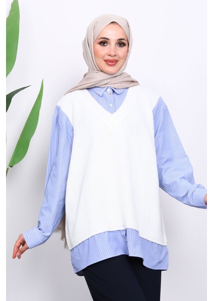 Ekru Triko Garnili Gömlek