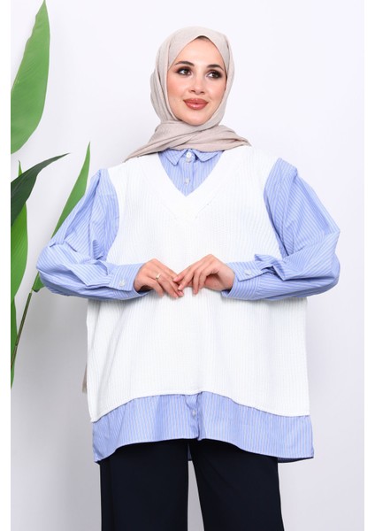 Ekru Triko Garnili Gömlek modelleri