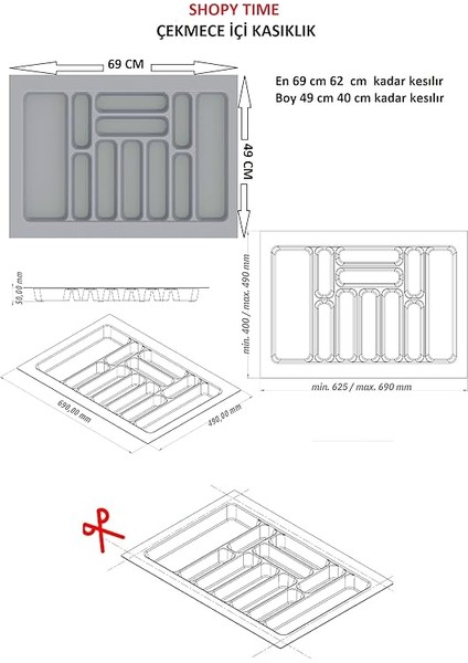 Çekmece Içi Kaşıklık Kepçelik Düzenleyici 69X49 cm (62X40 cm Kadar Kesilebilir) fiyatları