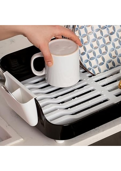 AKL-060 Siyah Lüks Tabaklık Bulaşıklık-Yönlendirilebilir Su Akıtma Kanallı Bulaşık Sepeti-Kaşıklıklı fırsatları